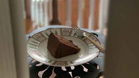 On his wife's birthday, a slice of cake was left for Savidge outside his self-imposed quarantine room.