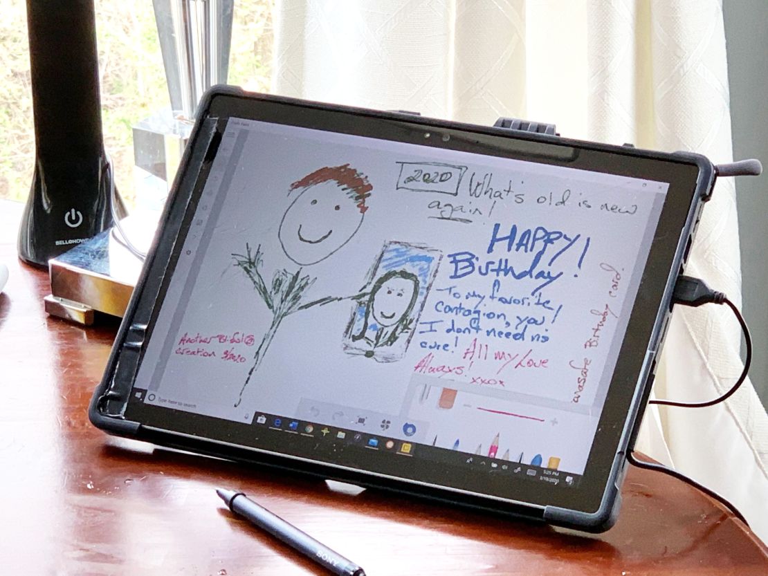 Savidge used a tablet to continue his tradition of making a birthday card for his wife.