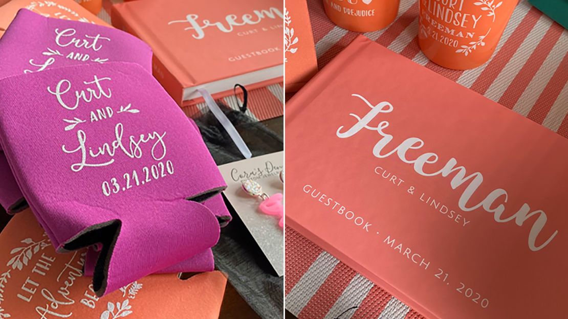 Lindsey Henry and her husband have boxes of monogrammed koozies from a wedding that will never happen.