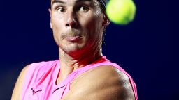 ACAPULCO, MEXICO - FEBRUARY 28: Rafael Nadal of Spain returns the ball during the singles match between Rafael Nadal of Spain and Grigor Dimitrov of Bulgaria as part of the ATP Mexican Open 2020 Day 5 at Princess Mundo Imperial on February 28, 2020 in Acapulco, Mexico. (Photo by Hector Vivas/Getty Images)