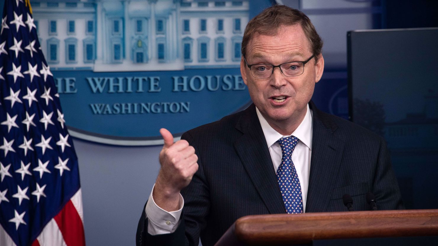 Kevin Hassett speaks during a briefing at the White House in Washington, DC, on September 10, 2018.