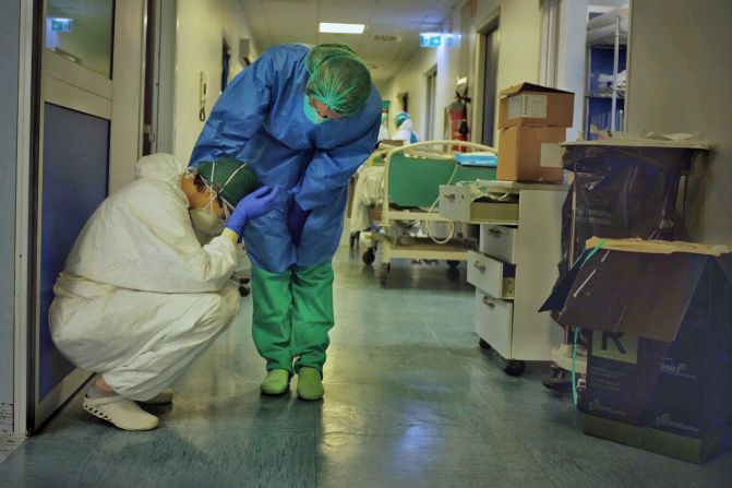 A nurse in Cremona, Italy, takes a moment in this heartbreaking photo <a href="https://www.instagram.com/p/B9yaP7jIdO-/" target="_blank" target="_blank">posted to Instagram</a> by photographer Paolo Miranda. Italy's health care system <a href="https://www.cnn.com/2020/03/18/europe/italy-coronavirus-lockdown-intl/index.html" target="_blank">has been severely tested</a> by the coronavirus pandemic.
