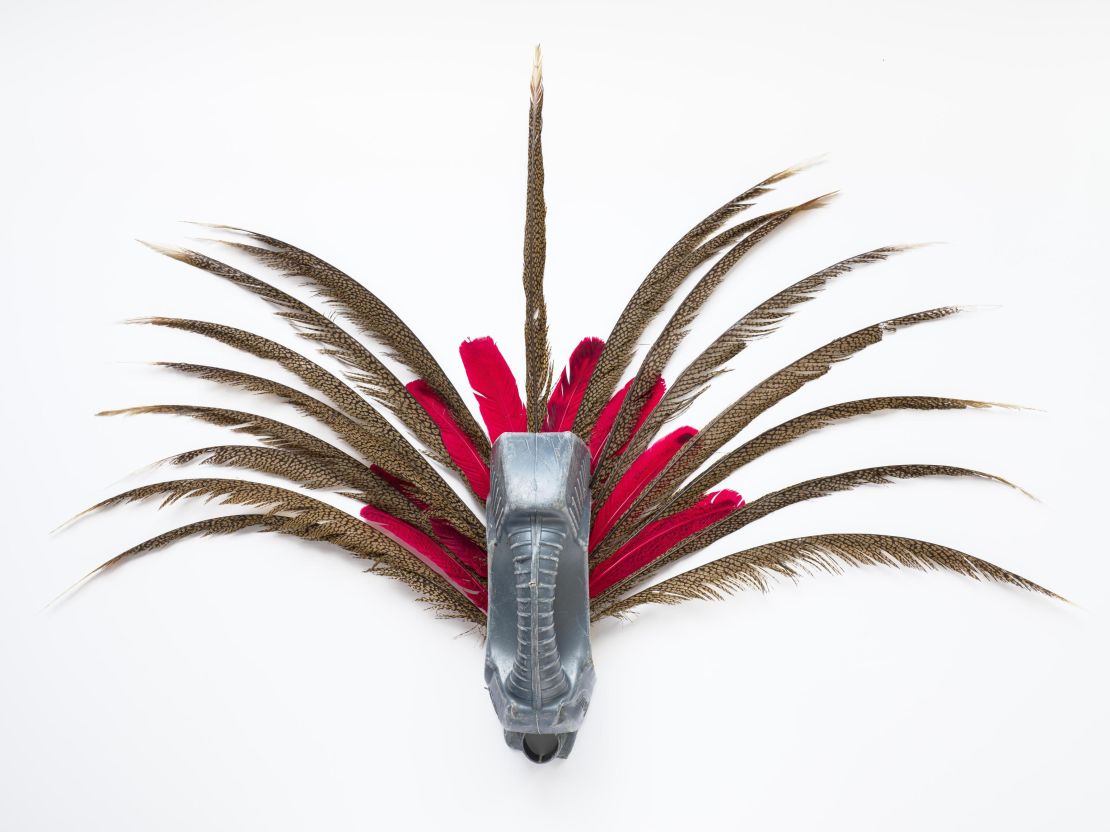 'Tobago' (2019), Romuald Hazoumè. Plastic, feathers, and copper, private collection