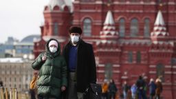 MOSCOW, RUSSIA - MARCH 16: People wear face masks as a precaution against the coronavirus (COVID-19) at Red Square in Moscow, Russia, on March 16, 2020. (Photo by Sefa Karacan/Anadolu Agency via Getty Images)