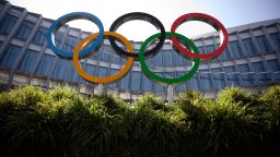 The Olympic Rings logo is pictured in front of the headquarters of the International Olympic Committee (IOC) in Lausanne on March 18, 2020, as doubts increase over whether Tokyo can safely host the summer Games amid the spread of the COVID-19. - Olympic chiefs acknowledged on March 18, 2020 there was no "ideal" solution to staging the Tokyo Olympics amid a backlash from athletes as the deadly coronavirus pandemic swept the globe. The Tokyo Olympics are scheduled to run between July 24 and August 9, 2020. (Photo by Fabrice COFFRINI / AFP) (Photo by FABRICE COFFRINI/AFP via Getty Images)