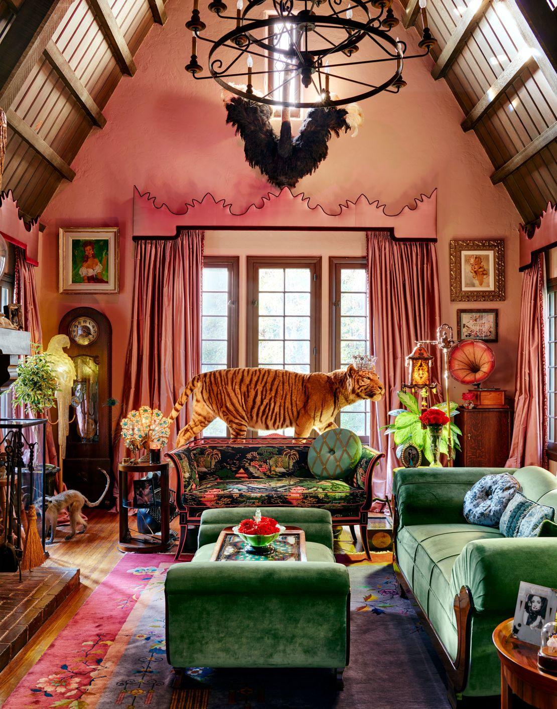 Rich fabrics and exotic objects set a dramatic scene in Von Teese's sitting room