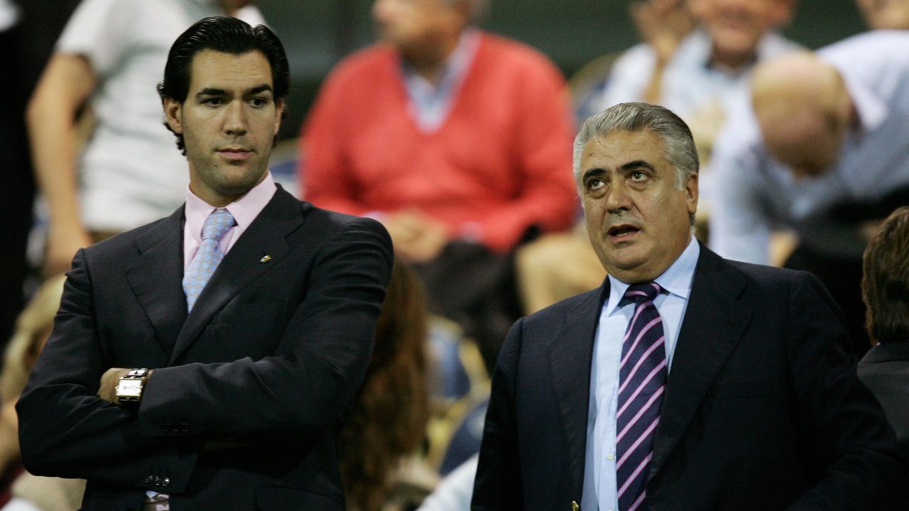 Lorenzo Sanz is seen with his son Lorenzo Jr. ahead of the serie A match between Parma and Juventus in 2005.