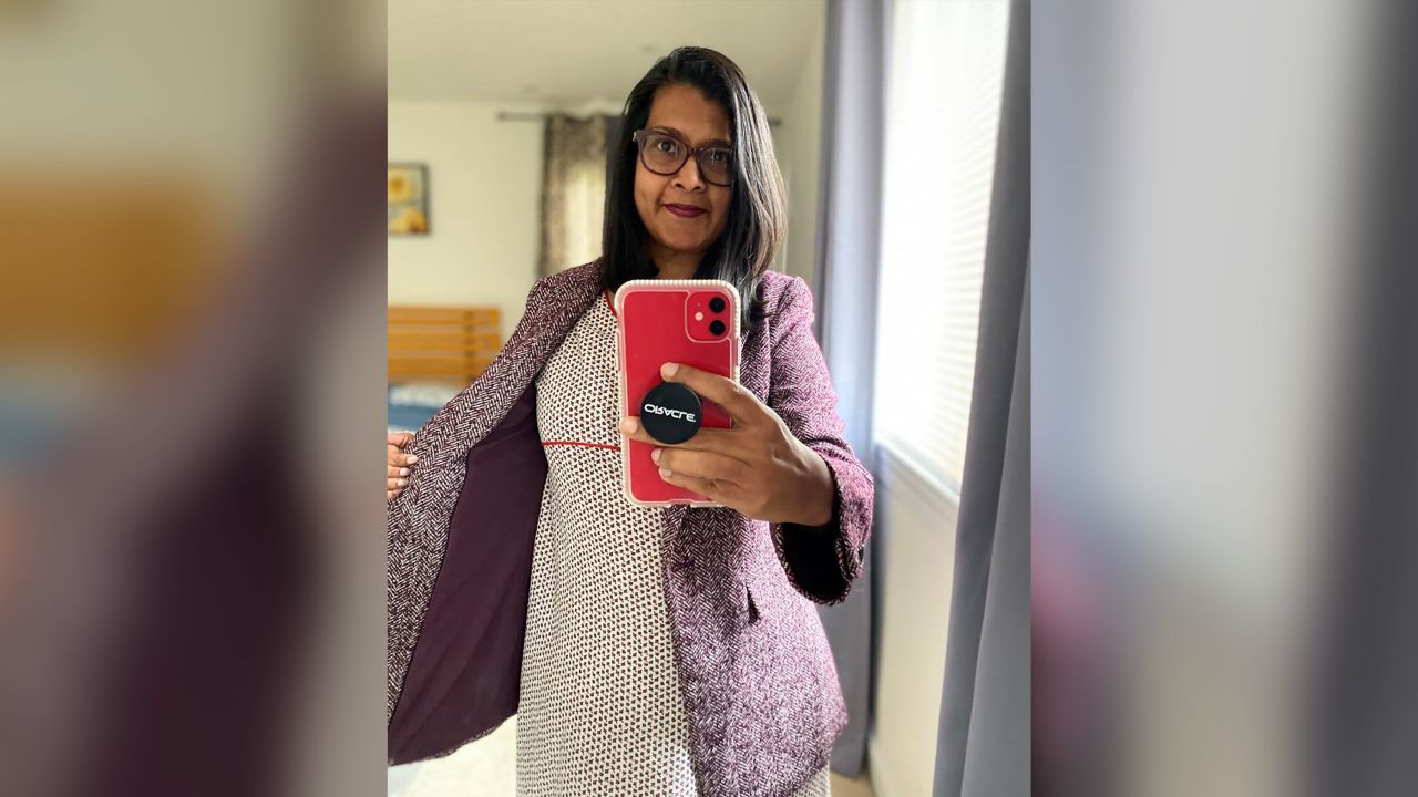 Nadia Afrin works for an international organization based in Saudi Arabia. She was visiting home in Washington, DC, when all flights to Saudi Arabia were canceled. Because women are expected to dress conservatively, she wears a blazer over her nightgown when she needs to do video calls, and lipstick so she doesn't look "tired."