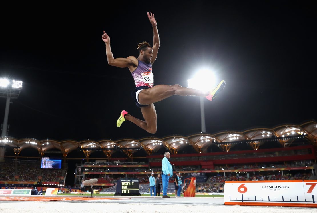 Smith competes in the long jump final of the 2018 Commonwealth Games on Australia's Gold Coast.