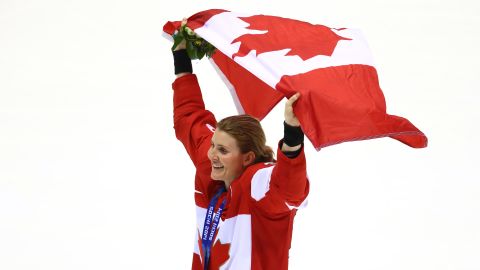 Wickenheiser celebrates victory over the United States at the 2014 Winter Olympics in Sochi, Russia.