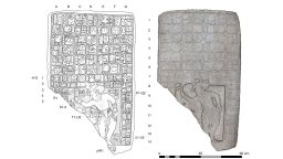 Researchers made a drawing, left, and 3d model of the stone tablet.