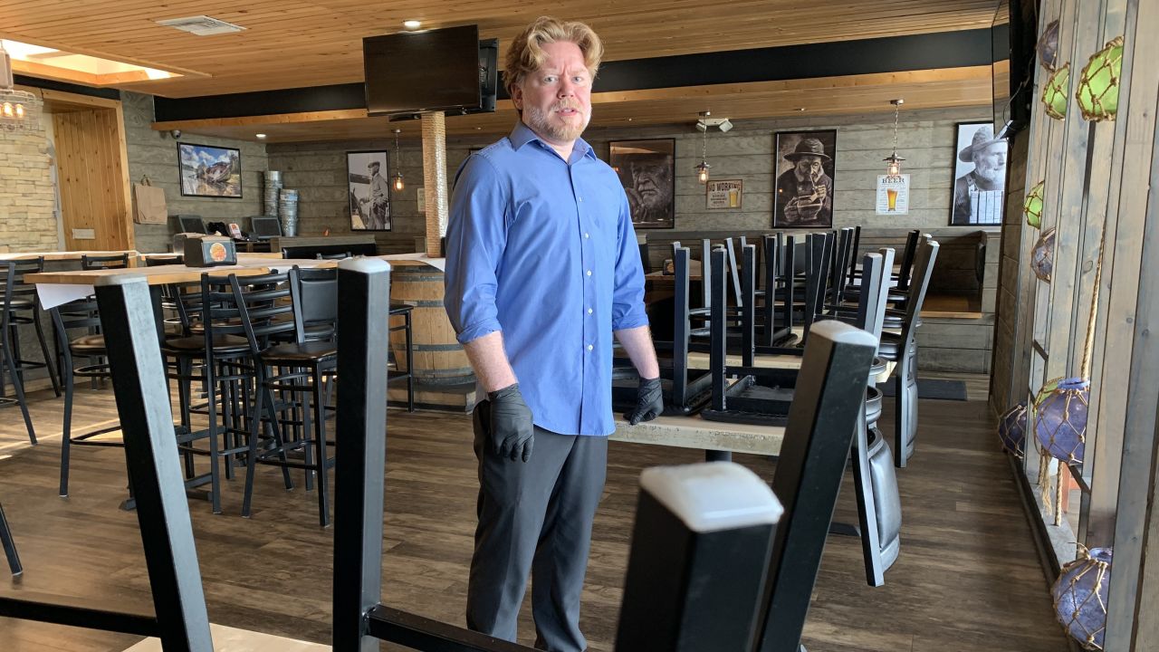 Director of Operations, Josh Souder, in the restaurant. "The Drunken Crab" in North Hollywood, CA was forced to Lay off 75 workers since COVID-19 social distancing restrictions were put into place in California.