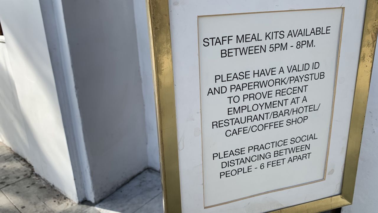 "Employees Only" in West Hollywood, CA is giving out free staff meals to restaurant industry workers who are able to show a valid ID and recent pay stub. The food is coming from what is left in the restaurant's own pantry as well as from other local restaurants and financial donations from their vendors.
