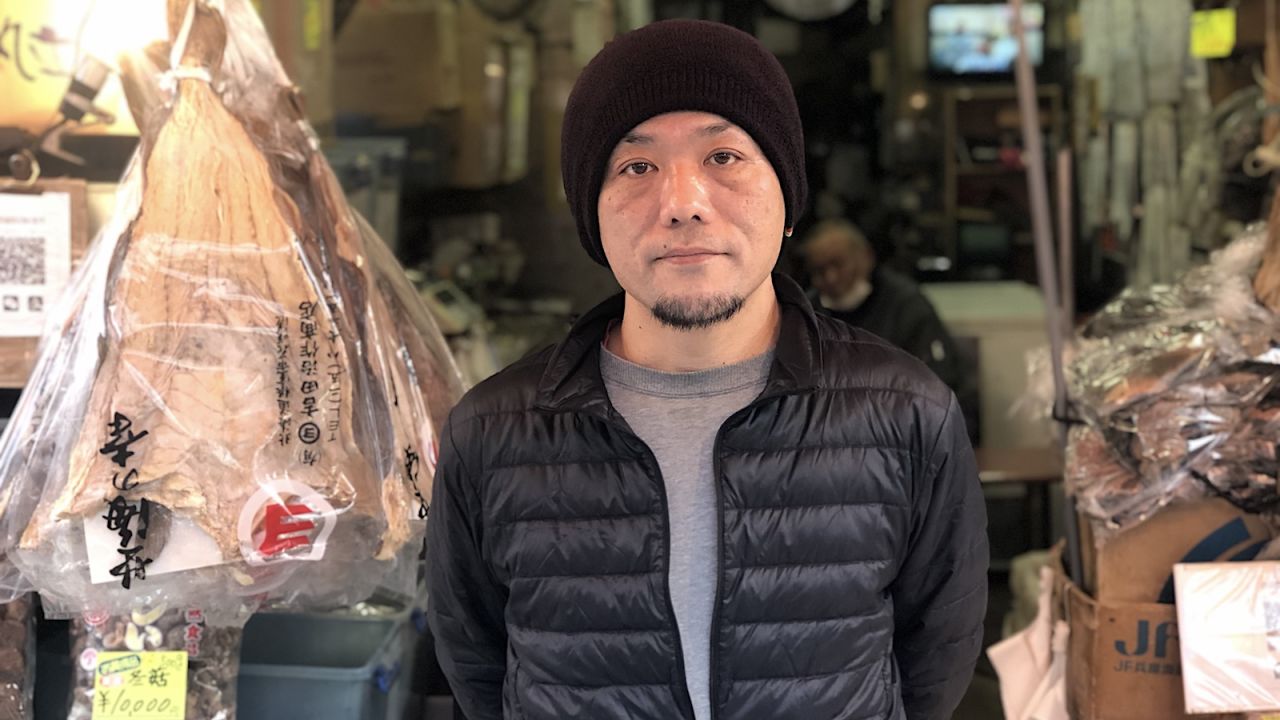 Tokyo seafood vendor Naoto Furusawa says business is terrible at the moment. 