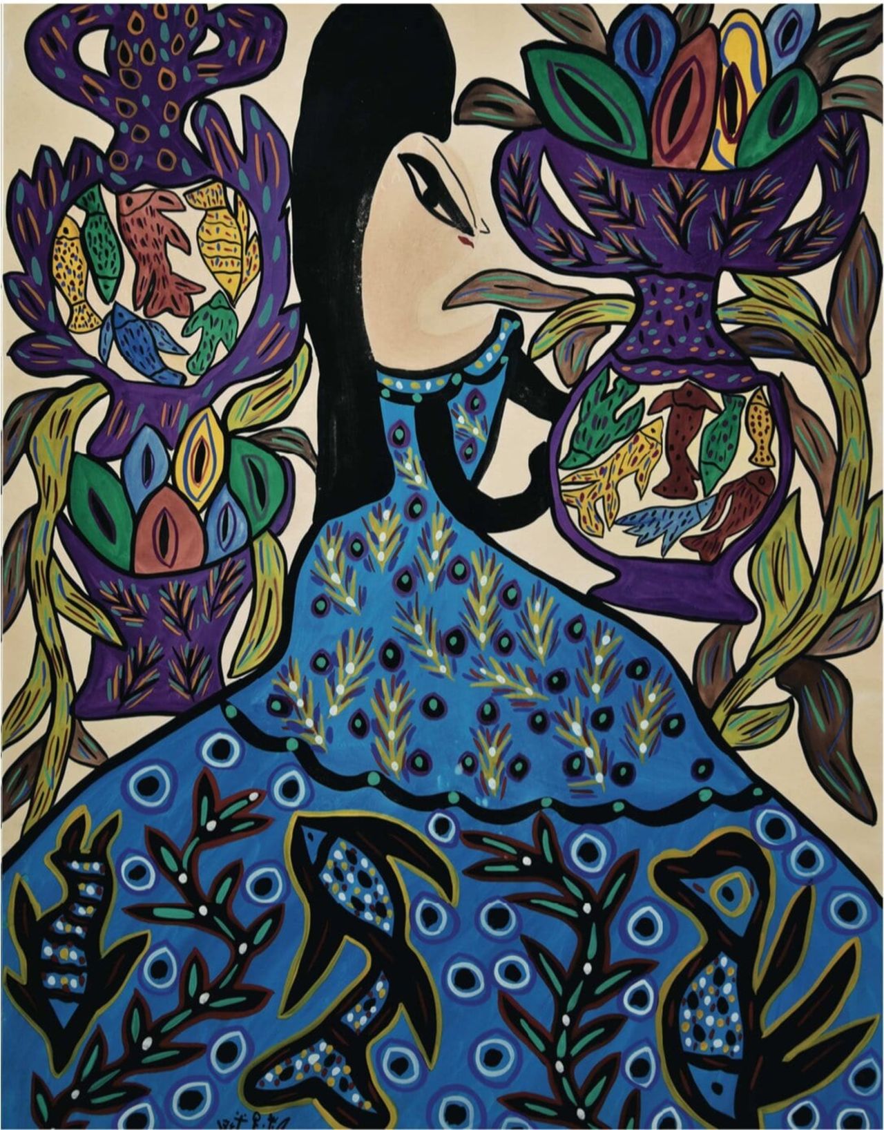'Young Woman with Fishes' (1973) by Baya Mahieddine