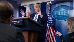 President Donald Trump speaks about the coronavirus, accompanied by Vice President Mike Pence, in the James Brady Briefing Room, Monday, March 23, 2020, in Washington.
