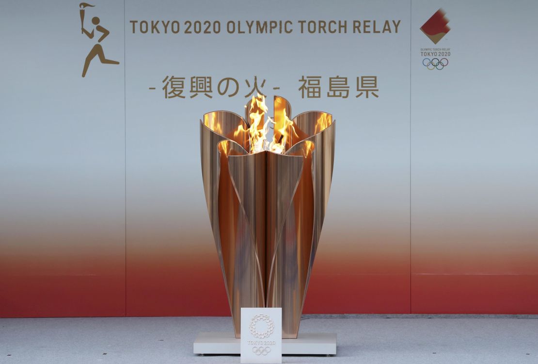 The Olympic flame on display in Fukushima on March 24, 2020. 