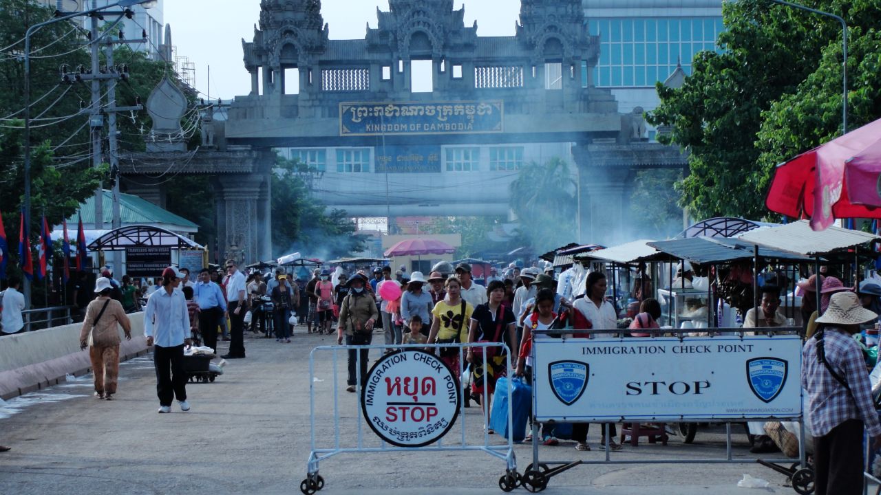 A checkpoint is seen at Thailand's border with Poi Pet, Cambodia.