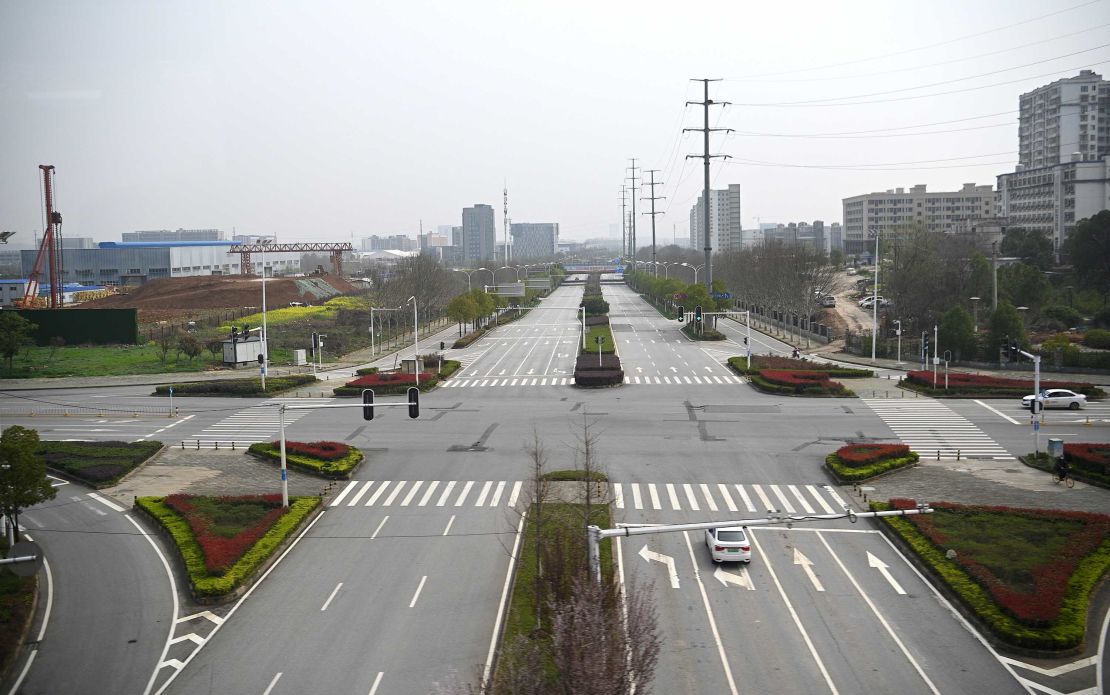 A general view shows a street in Wuhan on March 10.