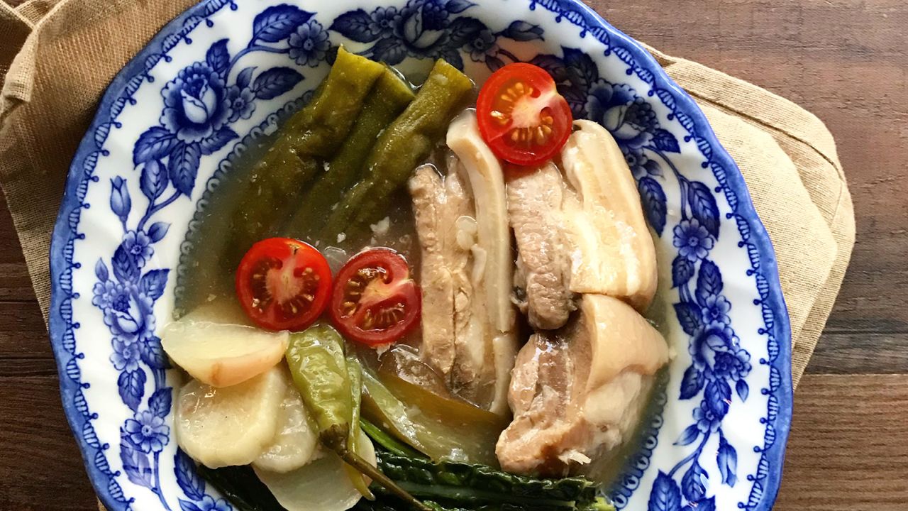 Sinigang is a pork or seafood stew, a comfort food for many Filipinos.