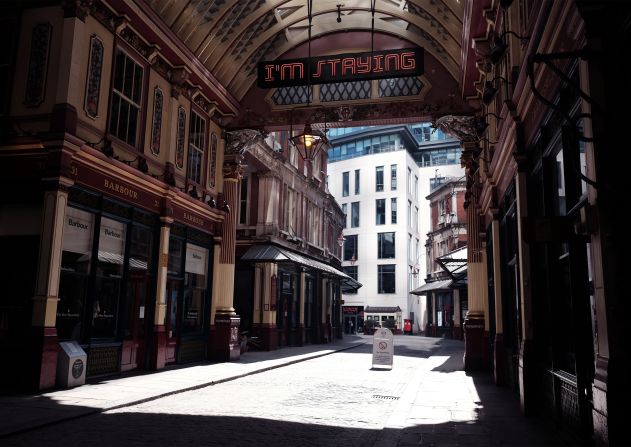 London's Leadenhall Market is seen in March, a day after Prime Minister Boris Johnson <a href="index.php?page=&url=https%3A%2F%2Fwww.cnn.com%2F2020%2F03%2F23%2Fuk%2Fuk-coronavirus-lockdown-gbr-intl%2Findex.html" target="_blank">issued a stay-at-home order</a> for the United Kingdom.