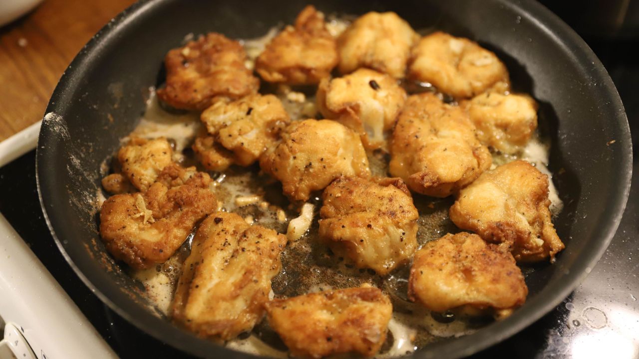 The traditional cod tongue preparation is dipped in flour, lightly fried.