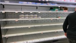 SHORT HILLS, NJ - MARCH 15:  A general view of a virtually empty shelves of eggs and dairy on March 15, 2020 at Kings Supermarket in Short Hills, NJ. (Photo by Rich Graessle/Icon Sportswire via Getty Images)