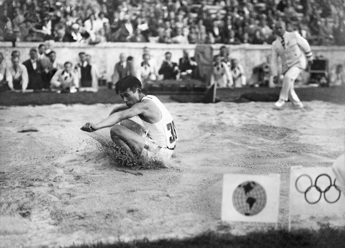 Naoto Tajima (Japan) competing in the triple jump at Berlin 1936  (Photo by ullstein bild/ullstein bild via Getty Images)