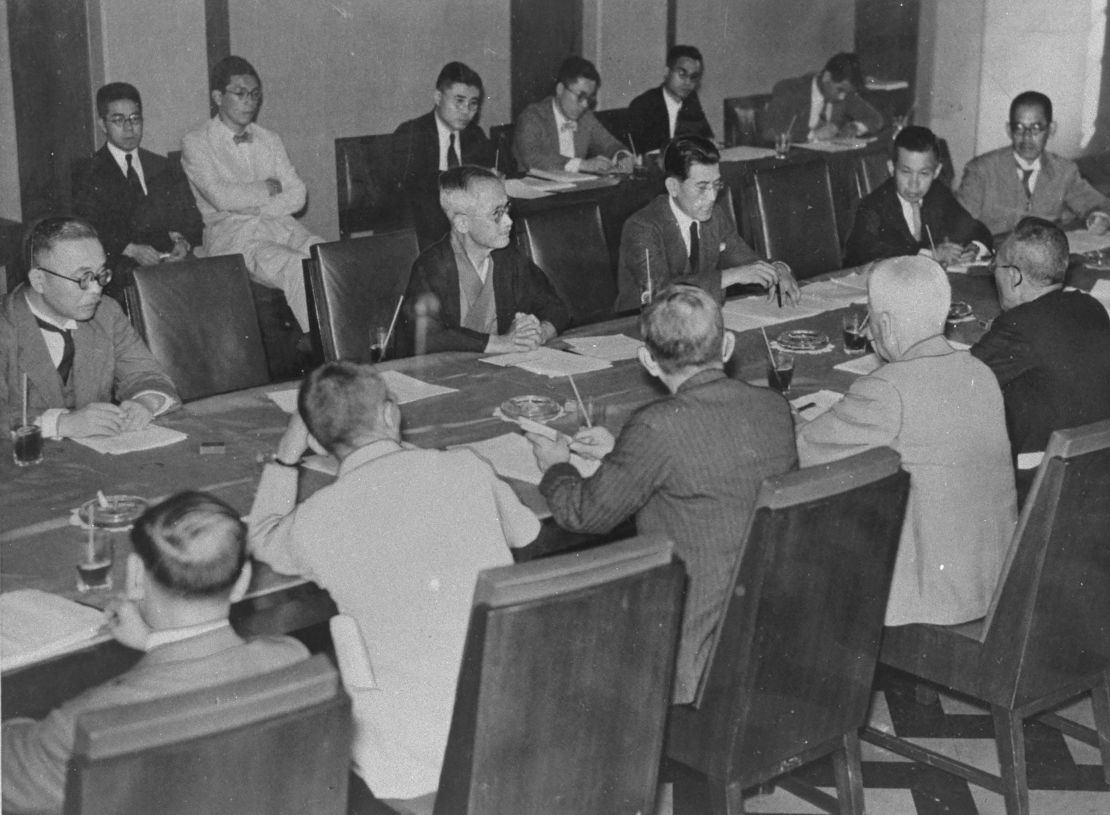 A general view of the 1940 Tokyo Olympic Organising Committee meeting, when the forfeiture of the 1940 Tokyo Olympic was decided, at Mantetsu Kaikan, on July 16, 1938 in Tokyo, Japan.  (Photo by The Asahi Shimbun via Getty Images)