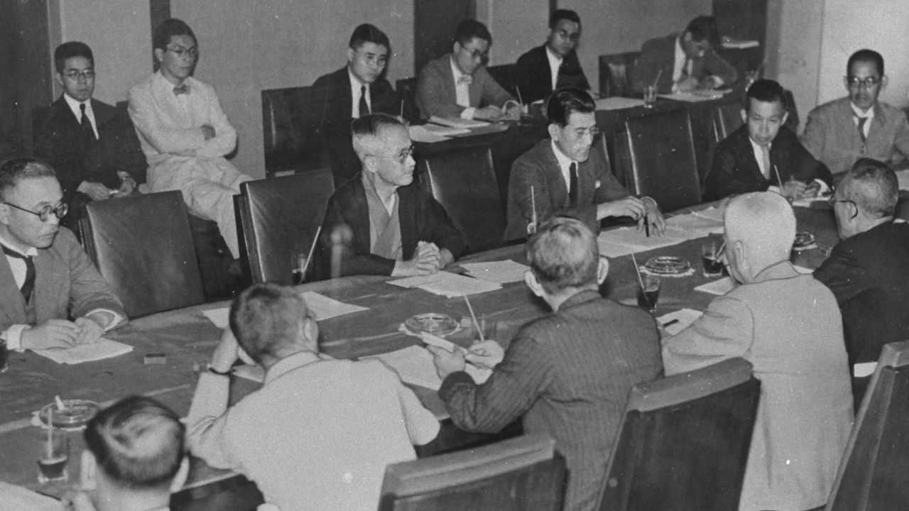 A general view of the 1940 Tokyo Olympic Organising Committee meeting, when the forfeiture of the 1940 Tokyo Olympic was decided, at Mantetsu Kaikan, on July 16, 1938 in Tokyo, Japan.  (Photo by The Asahi Shimbun via Getty Images)