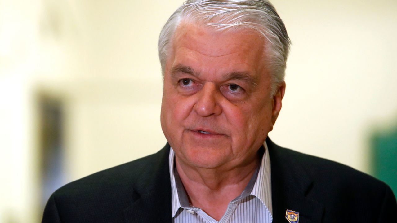 Nevada Gov. Steve Sisolak speaking at a news conference in Las Vegas  on March 17, 2020.
