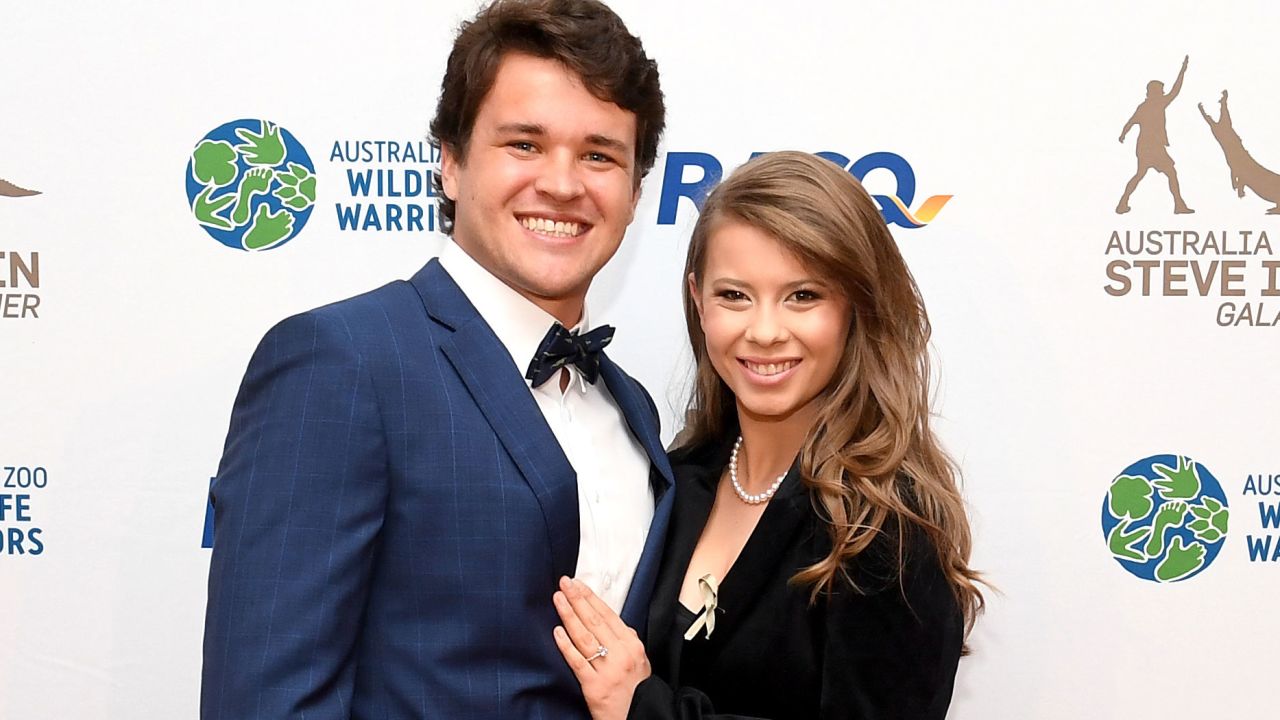Bindi Irwin poses for a photo with Chandler Powell at the annual Steve Irwin Gala Dinner at Brisbane Convention & Exhibition Centre in November 2019.