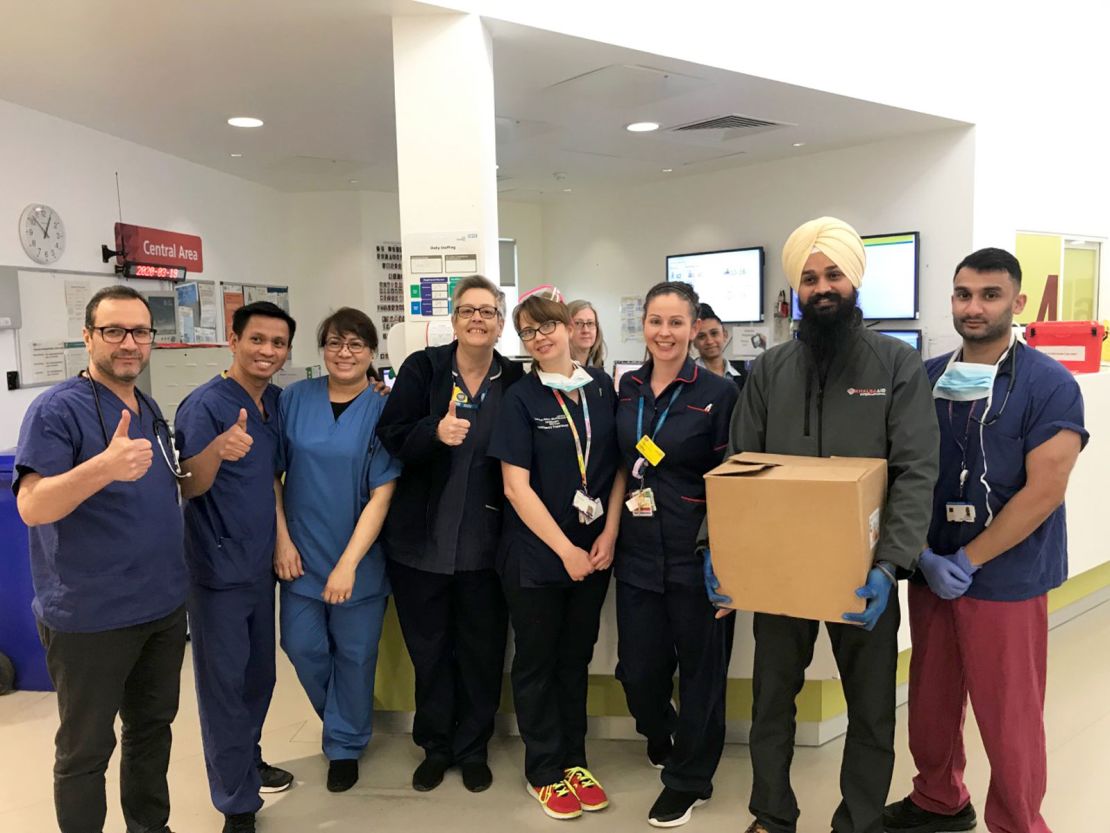 Volunteers from Khalsa Aid dropped off supplies at Northwick Park Hospital, in west London, England.