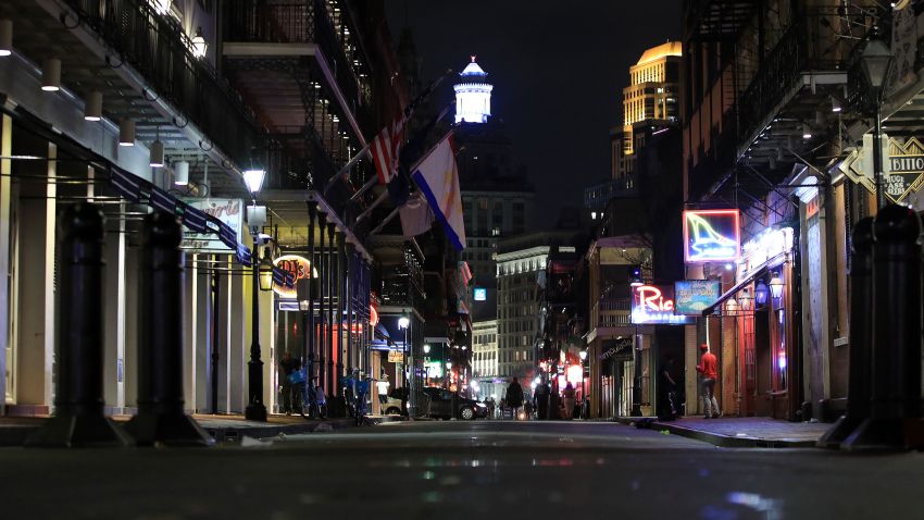 NEW ORLEANS, LA  - MARCH 16: Bourbon Street is empty as Louisiana Governor John Bel Edwards orders bars, gyms and casinos to close until April 13th due to the spread of coronavirus (COVID-19) on March 16, 2020 in New Orleans, Louisiana.  The World Health Organization declared COVID-19 a global pandemic on March 11.   (Photo by Chris Graythen/Getty Images)