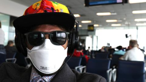 Eihab Boraie wearing a face mask en route to Canada.