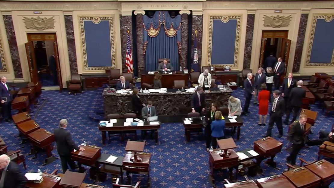 Senators milled around as usual while voting on a relief package for those hit by coronavirus.
