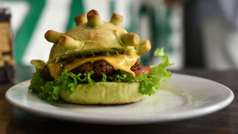 <strong>'Corona burgers':</strong> A chef at Pizza Town, a takeaway restaurant in Hanoi, Vietnam, has dreamed up a coronavirus-themed burger.<br />