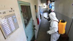 BATAM, INDONESIA - MARCH 19, 2020: Officers spray disinfectant liquid in the prison area in Batam City. This is to prevent the spread of the coronavirus. - PHOTOGRAPH BY Agus Bagjana / Opn Images/ Barcroft Studios / Future Publishing (Photo credit should read Agus Bagjana / Opn Images/Barcroft Media via Getty Images)