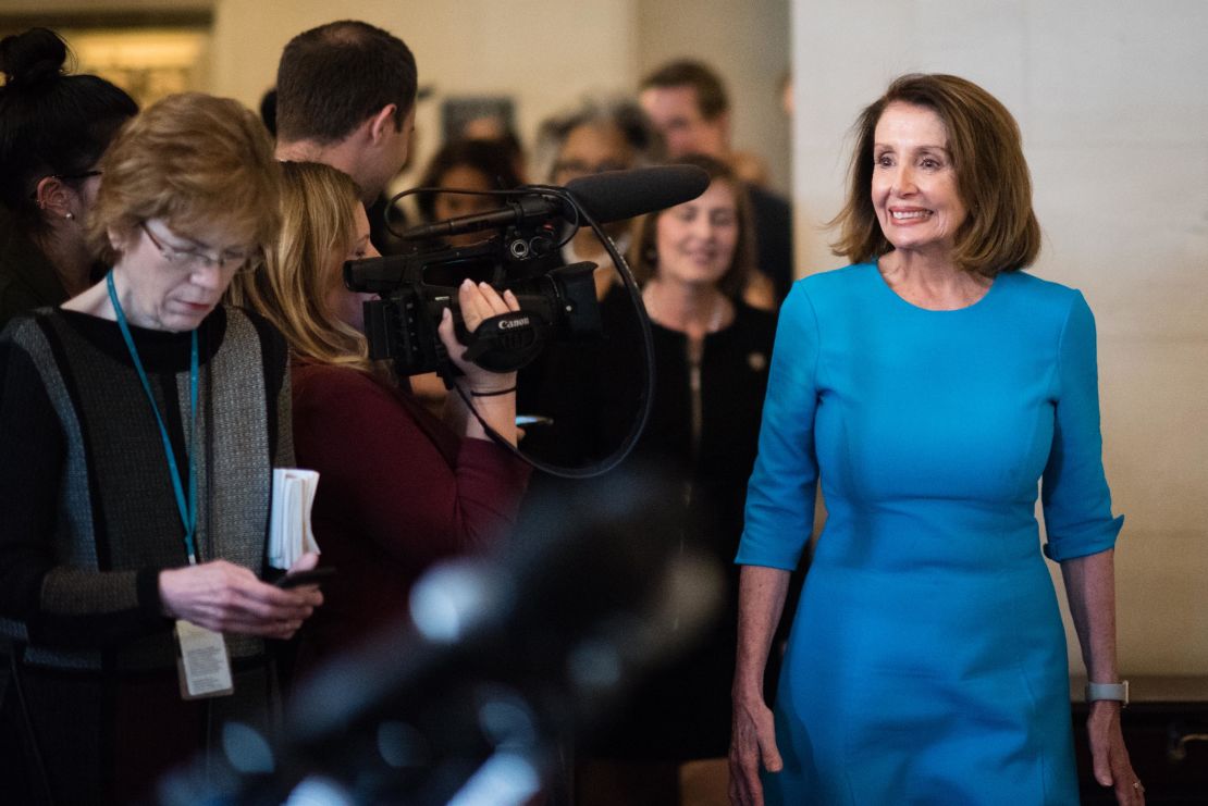 Pelosi speaks to reporters after the 2018 midterm elections, which would make her speaker.