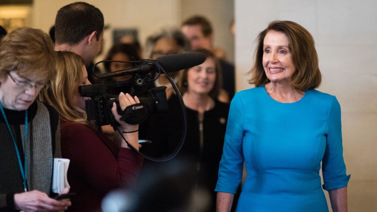 Pelosi speaks to reporters after the 2018 midterm elections, which would make her speaker.