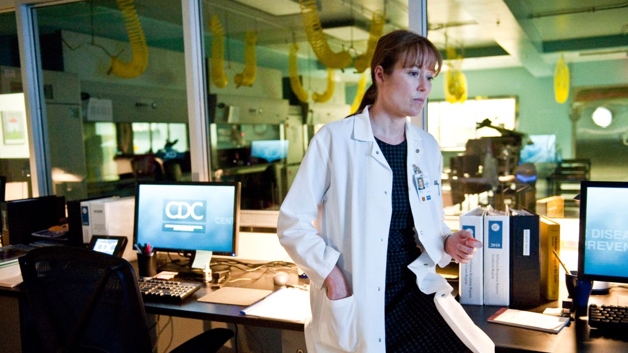 Fictional CDC research scientist Dr. Ally Hextall leads testing of a MEV-1 vaccine. 