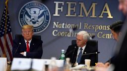 President Donald Trump and Vice President Mike Pence attend a teleconference with governors at the Federal Emergency Management Agency headquarters on March 19, 2020 in Washington, DC.