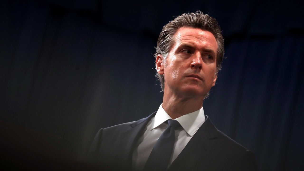 California Gov. Gavin Newsom looks on during a news conference with California attorney General Xavier Becerra at the California State Capitol on August 16, 2019 in Sacramento, California.