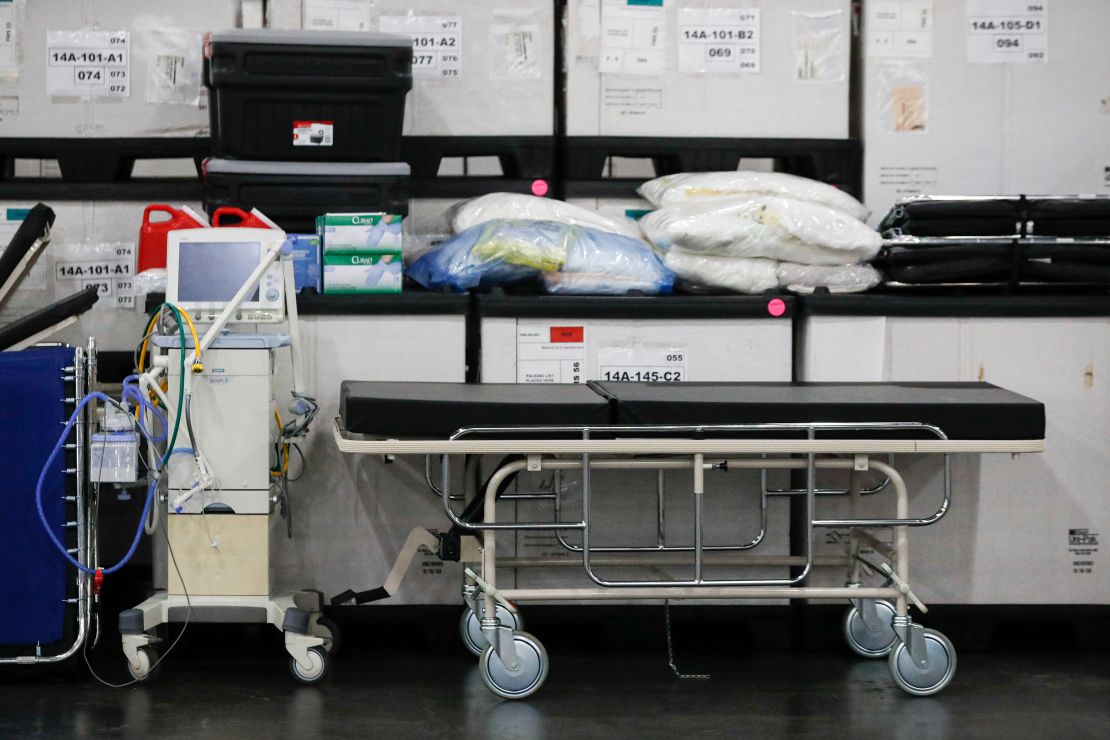Medical supplies were displayed at the Jacob Javits Center before a news conference with New York Gov. Andrew Cuomo.