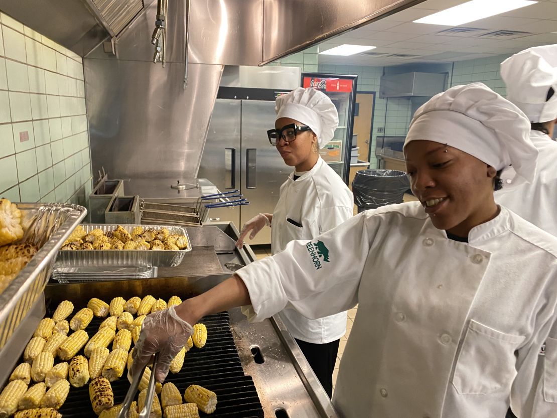 Culinary students from Greenhorn Training Solutions and local non-profit Focus Hope volunteer to help cook meals.