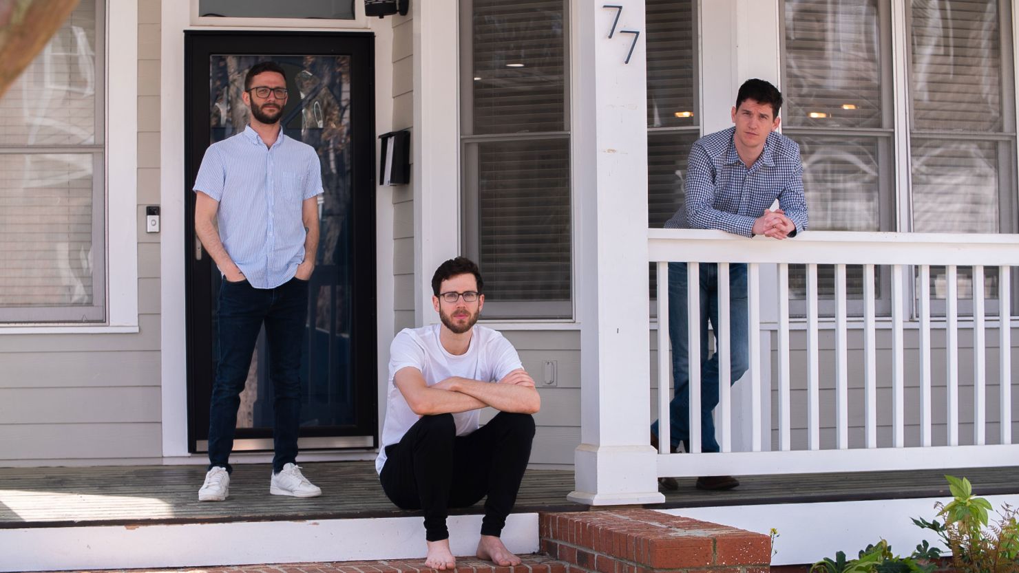 The author (right), in the days before social distancing with housemates Travis Preston (left) and Alex Beale (center).