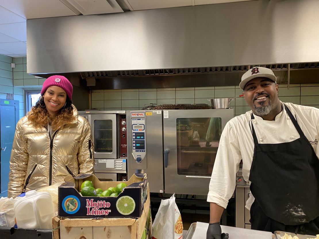 Hardy, of Coop Caribbean Fusion, and Stephanie Byrd from Flood's Bar and Grille, with food to serve to Detroit's homeless. 