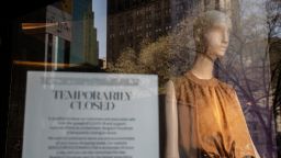 NEW YORK, NY - MARCH 18: A sign in the window announces the closing of the store at Bergdorf Goodman Department store as it sits closed in the wake of the Coronavirus, COVID19, outbreak on March 18, 2020 in New York City. Businesses continued to close days after bars and restaurants shuttered as authorities in New York weighed a "shelter-in-place" order for the entire city. (Photo by Victor J. Blue/Getty Images)