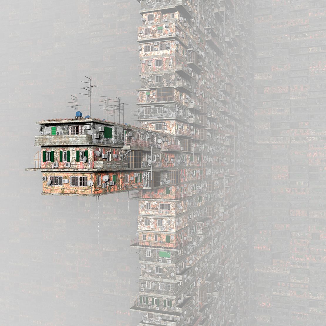 Costa's buildings emerge from the fog or submerge in water, showing the power of nature to reclaim the world.