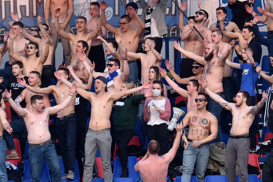 Fans of FC Minsk support their team during the coronavirus outbreak. 